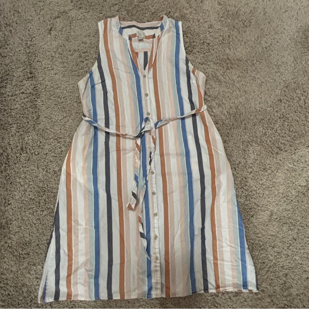 A New Day Women’s size Large 100% Cotton Striped Sleeveless Shirt Dress w/belt